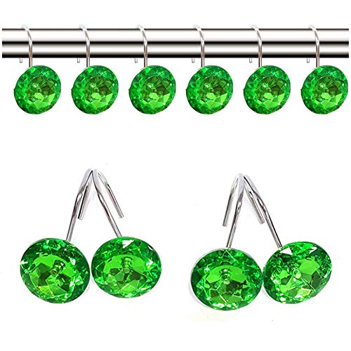 EleCharm 12 Pcs Bling Rhinestones Shower Curtain Hooks Bathroom Rolling Hooks (Green) - Image 2